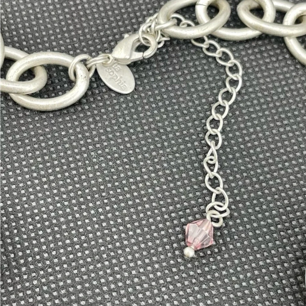 Lia Sophia Rhinestone Matte Silver Tone Necklace, Flower Pendant EUC - Picture 4 of 8